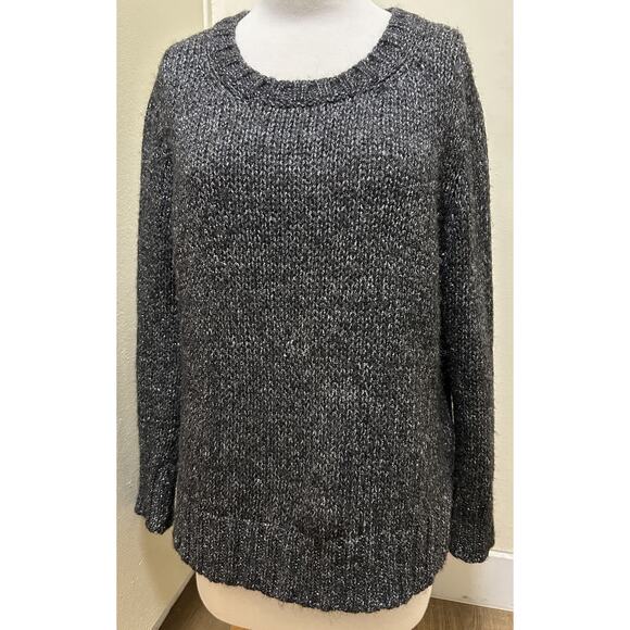 Massimo Dutti Open Knit Sweater Gray Gold Metallic Crew Neck Alpaca Wool - Small - Picture 1 of 7